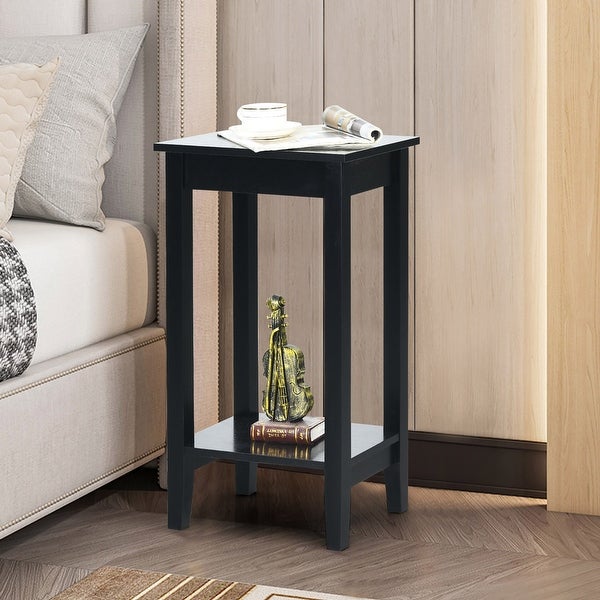 Set of 2 Tall Nightstand 2 Tier End Table Sofa Narrow Bedside Table