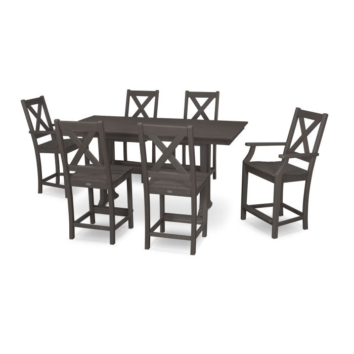 Polywood Braxton 7-Piece Farmhouse Trestle Counter Set in Vintage Finish PWS510-1-V