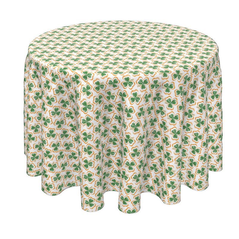 Round Tablecloth， 100% Polyester， 60 Round， Stenciled Orange and Green Shamrocks