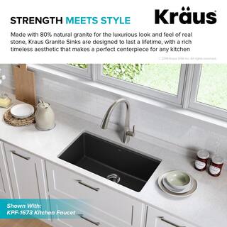 KRAUS Undermount Granite Composite 32 in. Single Basin Kitchen Sink Kit in Black KGU-413B