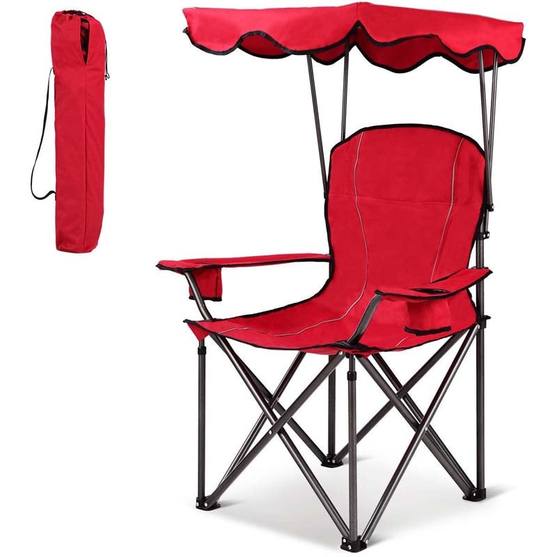 Outdoor Canopy Chair, Portable Folding Beach Chair with 2 Cup Holders, 600D PVC Fabric Camping Chair Lawn Chair