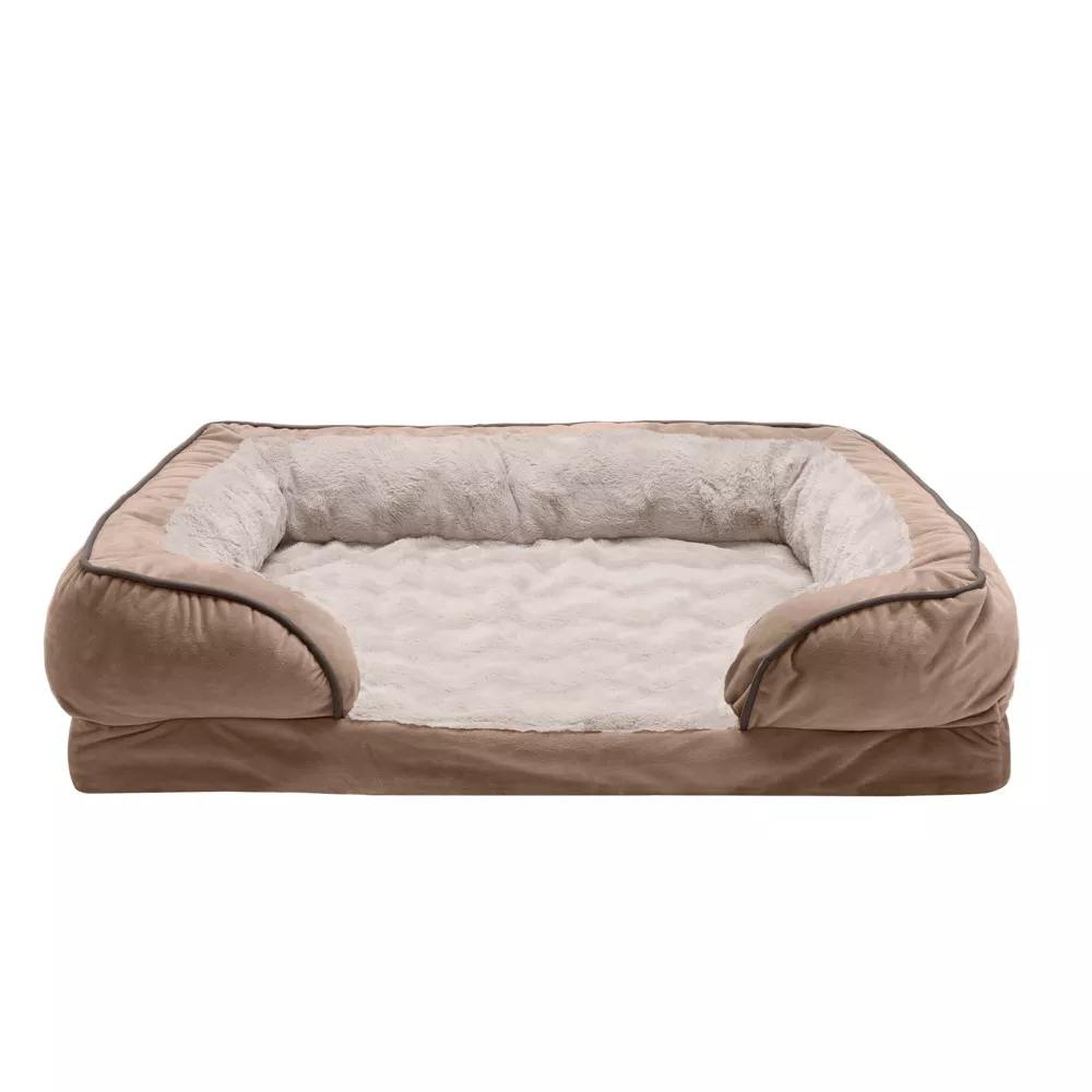 FurHaven Velvet Waves Perfect Comfort Orthopedic Sofa Cat and Dog Bed， Brownstone， Large