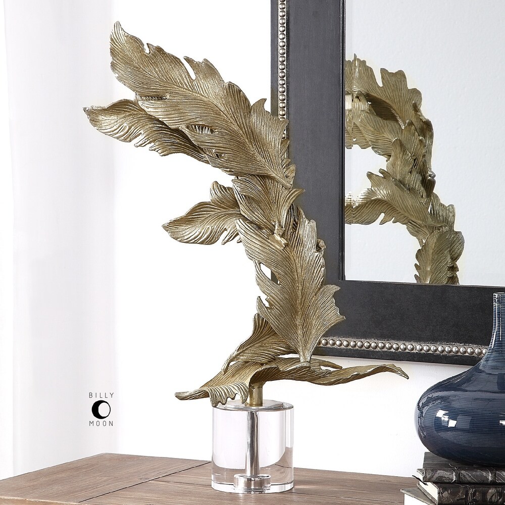 26.5” Champagne Silver Falling Leaves Statue on a Crystal Base