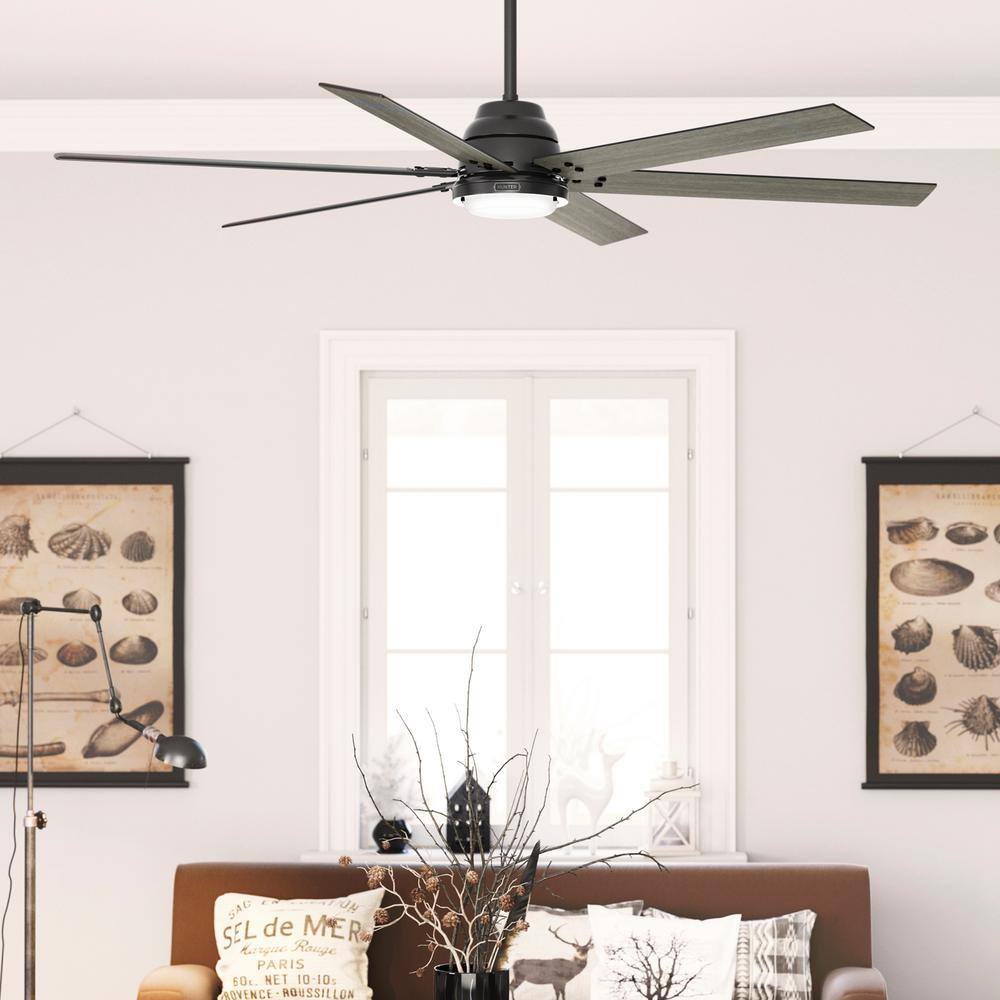 Hunter Gravity 72 in. Integrated LED Indoor Matte Black Smart Ceiling Fan with Light Kit and Remote Included 51950