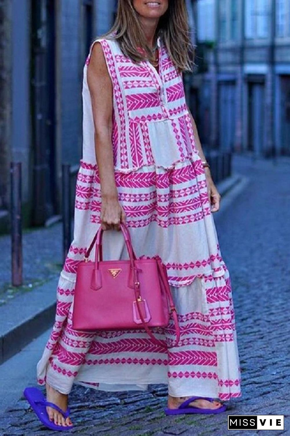 Bohemian V-Neck Sleeveless Maxi Dress