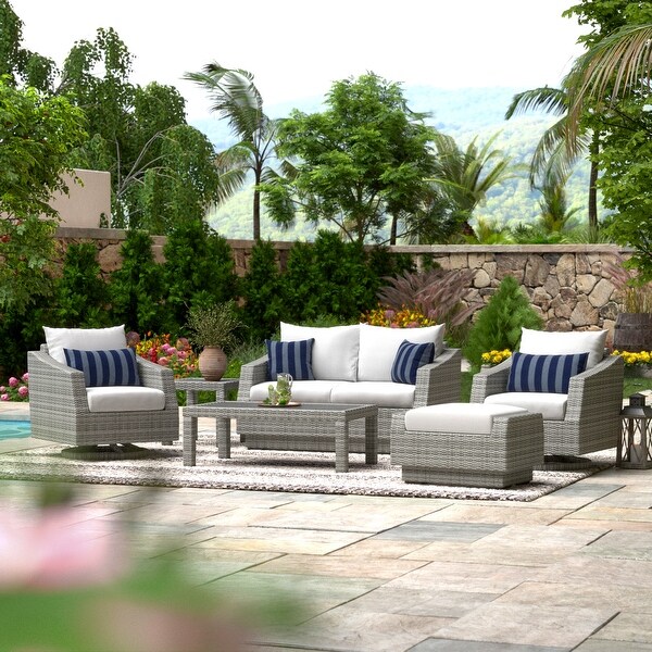 Cannes 6 Piece Sunbrella Outdoor Patio Love and Motion Club Seating Set