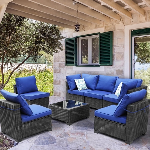 7 Pieces Outdoor Rattan Wicker Patio Set