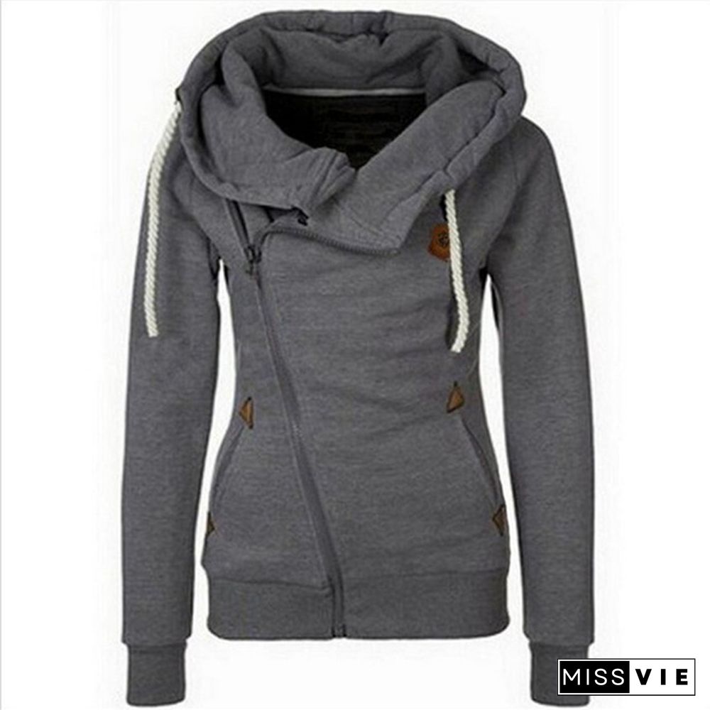 Winter Woman Fashion Sports Personality Side Zipper Hooded Sweatshirt Candy Colored Sweater Coat S-5XL