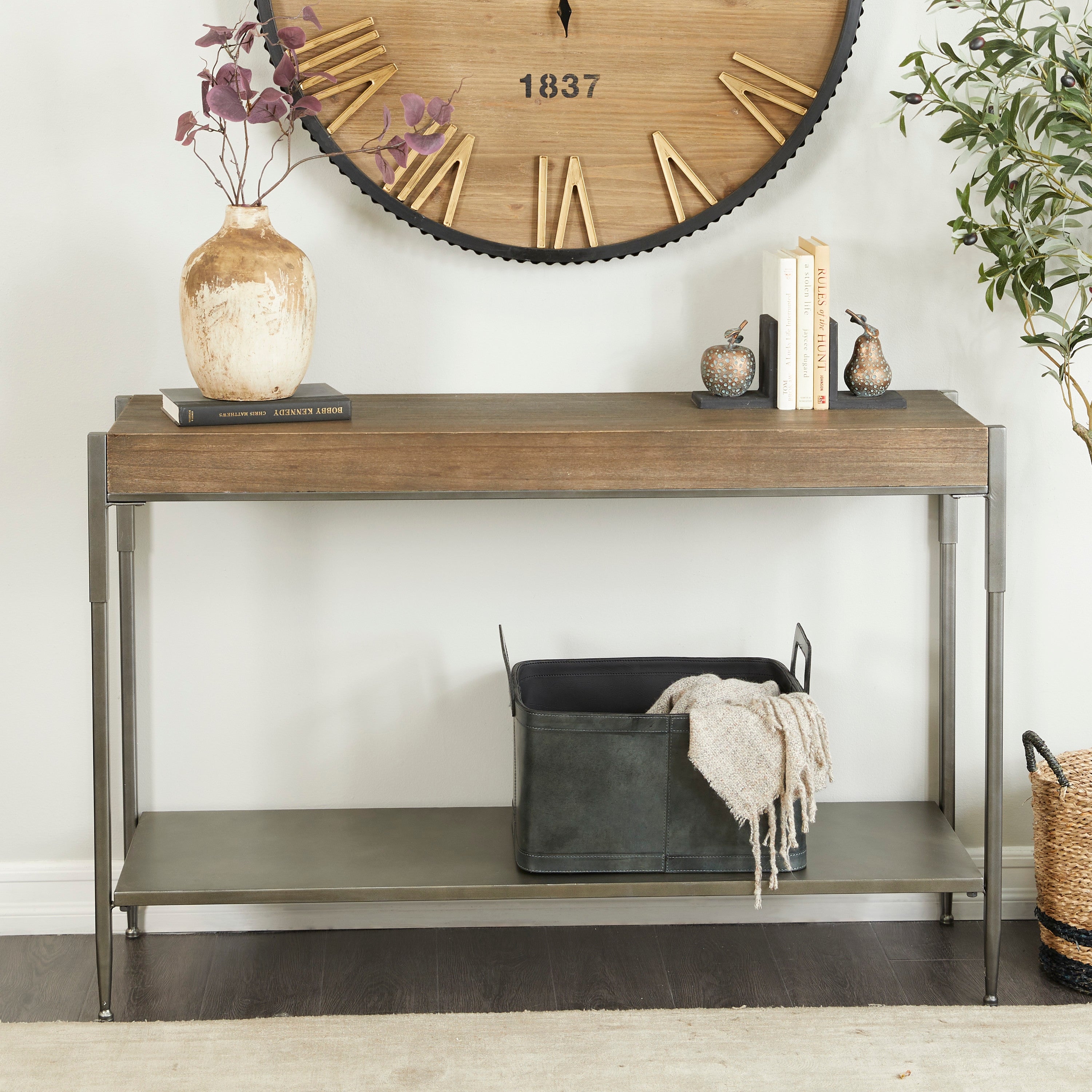 Brown Metal Industrial Console Table - 49 x 14 x 32