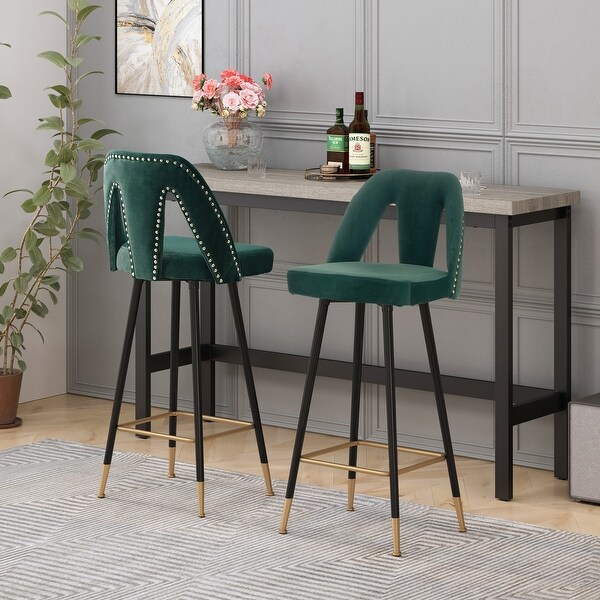 Modern Set of 2 Barstools with Nailheads