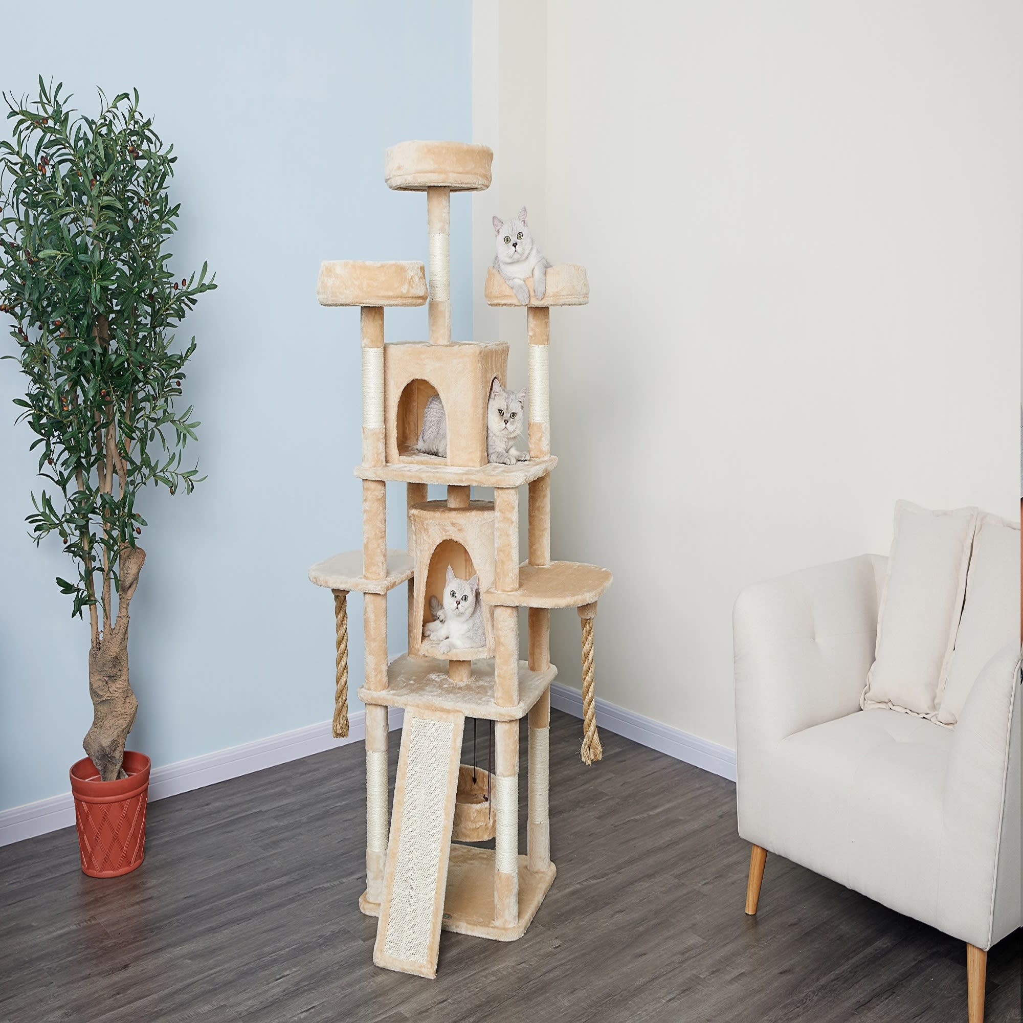 Go Pet Club Jungle Rope Cat Tree House with Sisal Covered Scratchers， 71