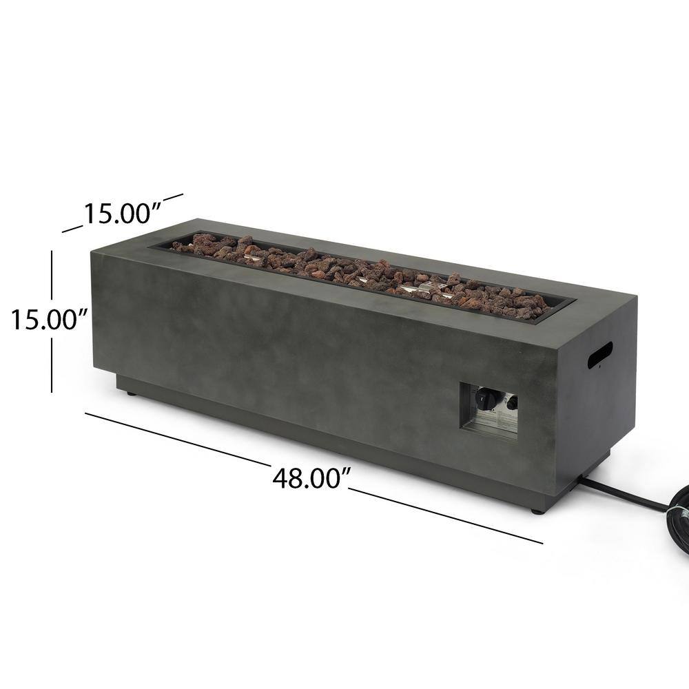 Noble House Wellington 15.25 in. x 19.75 in. Rectangular Concrete Propane Fire Pit in Dark Grey with Tank Holder 70377