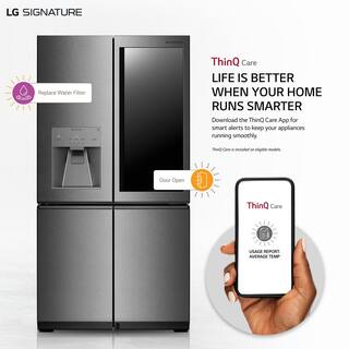 LG SIGNATURE 30 cu. ft. French Door Refrigerator w InstaView Glide N' Serve Auto Open Door and Voice Activation in Textured Steel URNTS3106N