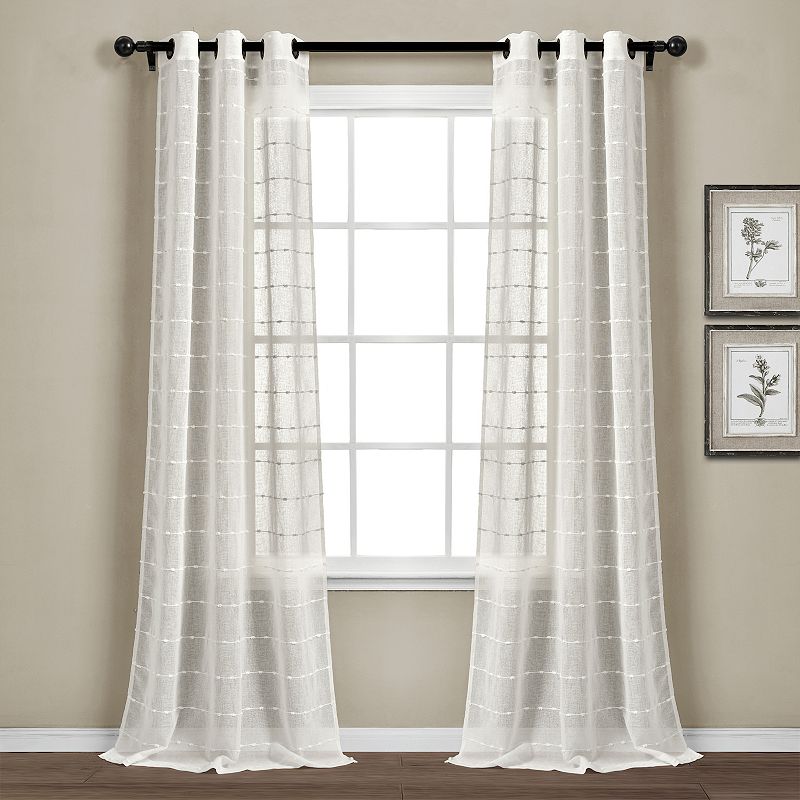 Lush Decor Farmhouse Textured Grommet Sheer Window Curtain Set