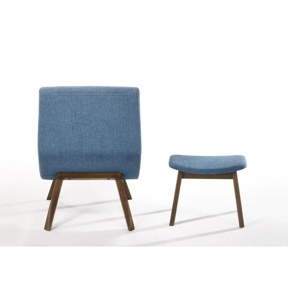 Modrest Whitney Modern Blue   Walnut Accent Chair ...