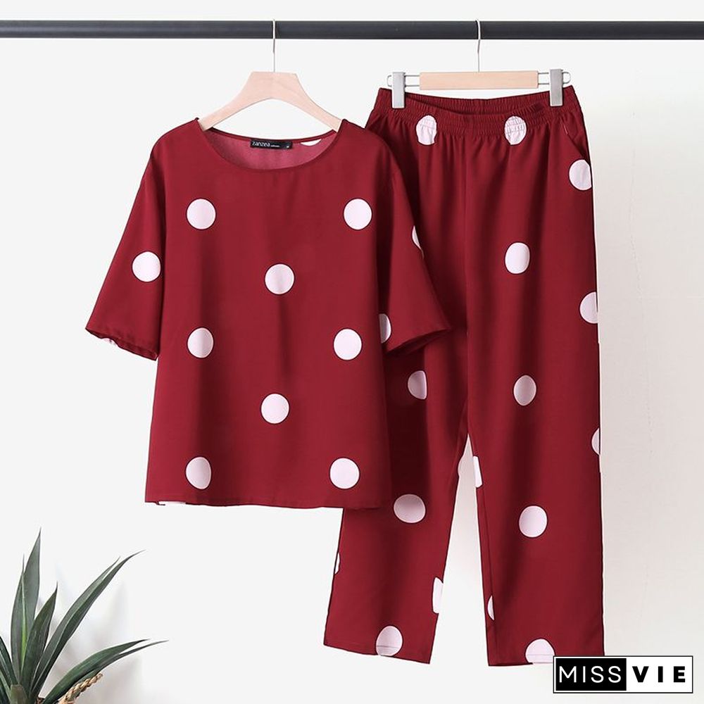 Polka dot top and pants two-piece set