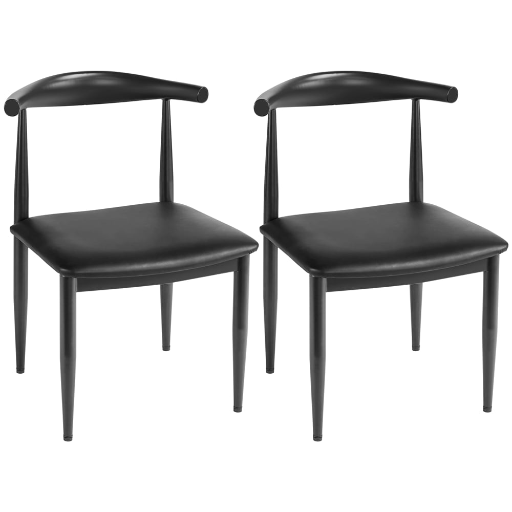 Easyfashion Set of 2 Armless Leather Dining Chairs for Home， Black