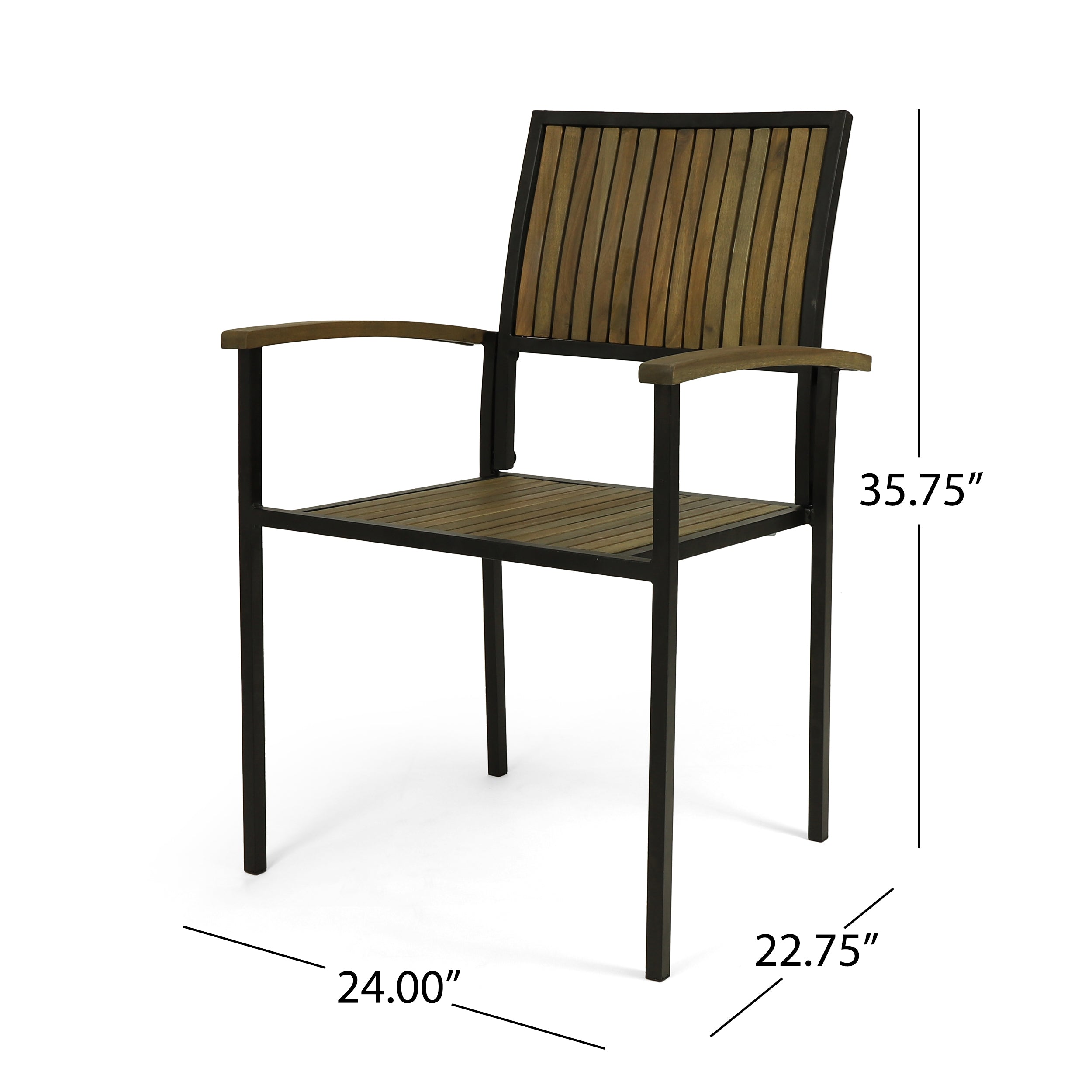 Owen Outdoor Wood and Iron Dining Chair (Set of 2)