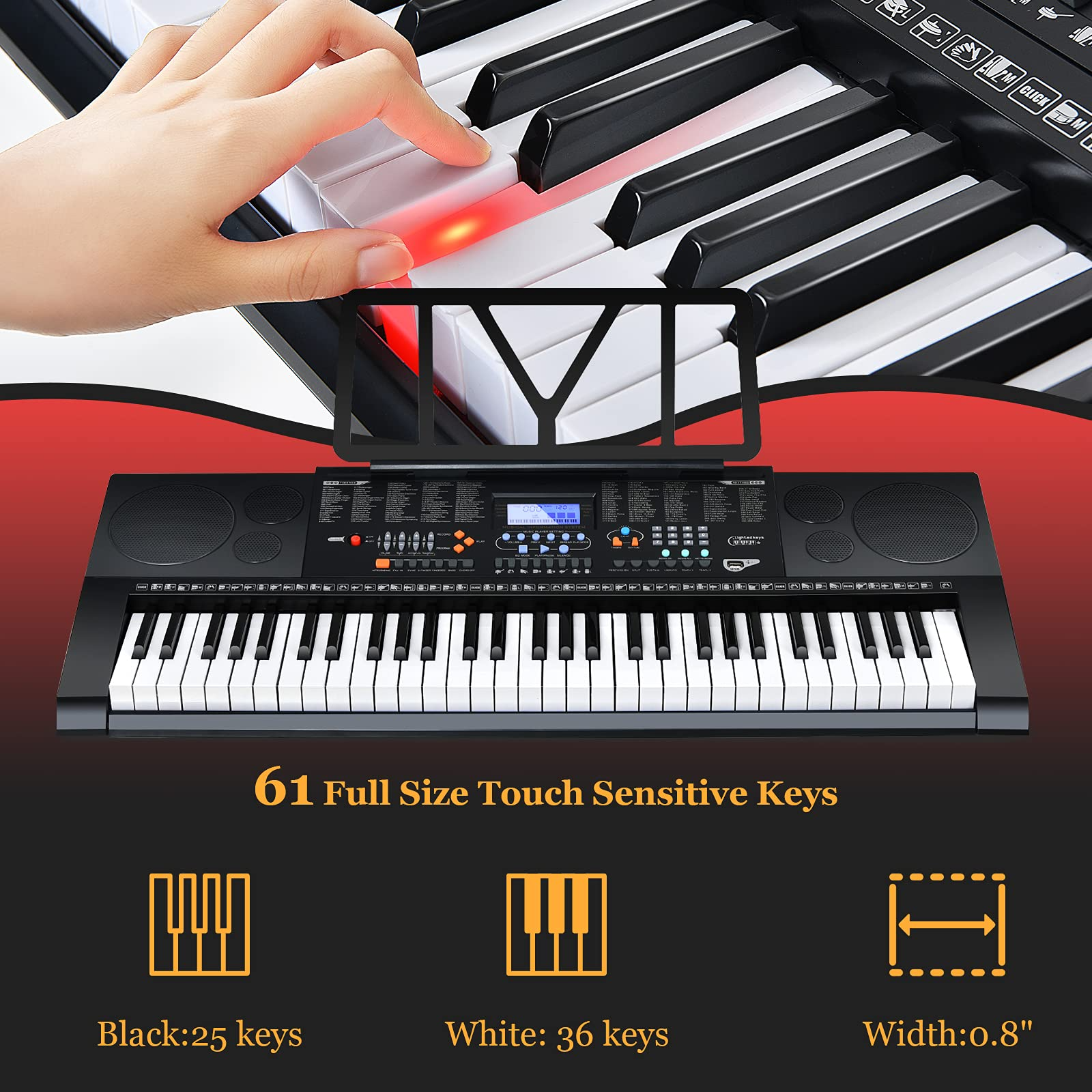 Costzon 61-Key Electronic Keyboard Piano Set w/Full Size Lighted Keys, Headphones, Microphones