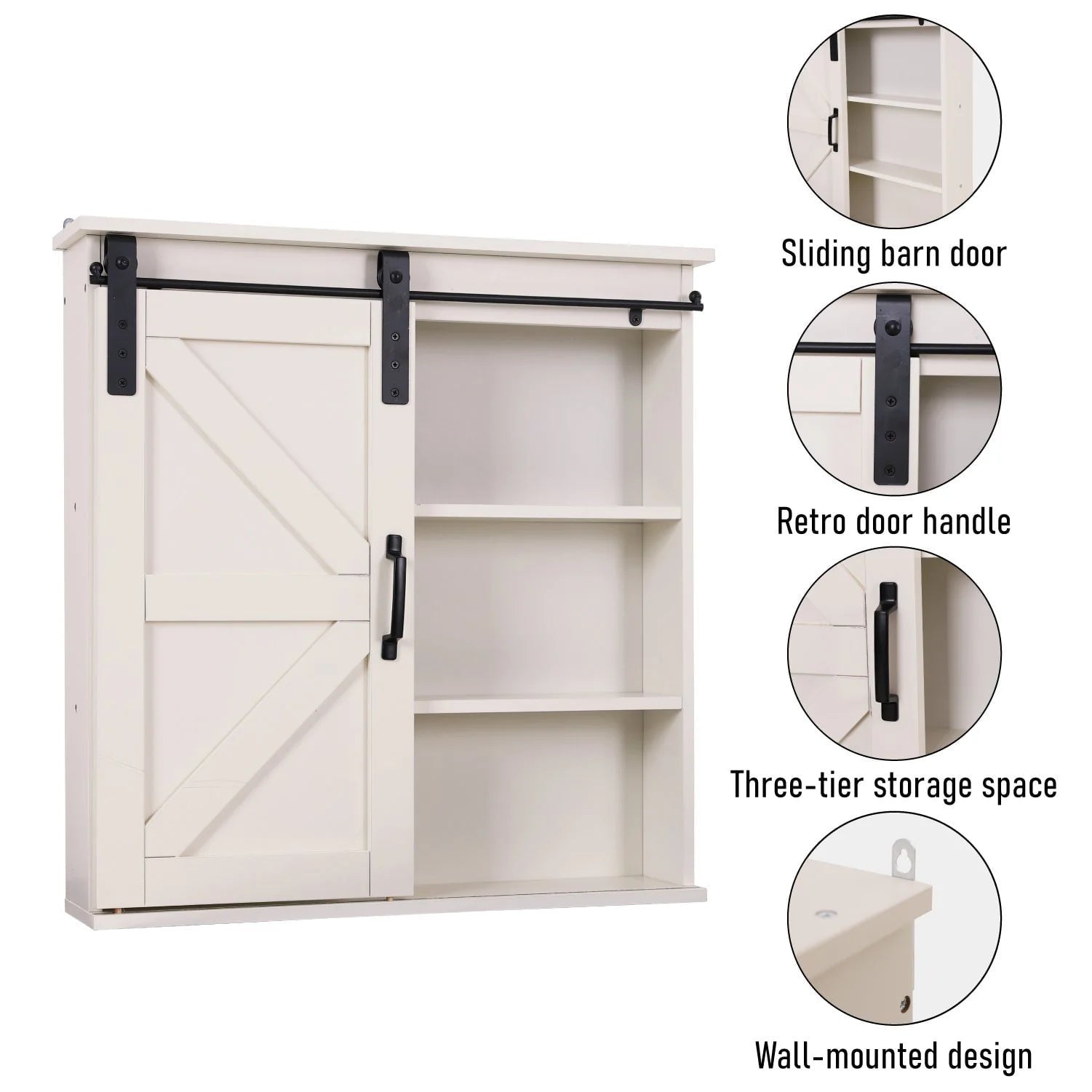 Sophia&William 3-Tier Wall Mounted Sliding Barn Door 23.6'' Bathroom Medicine Storage Cabinet-White