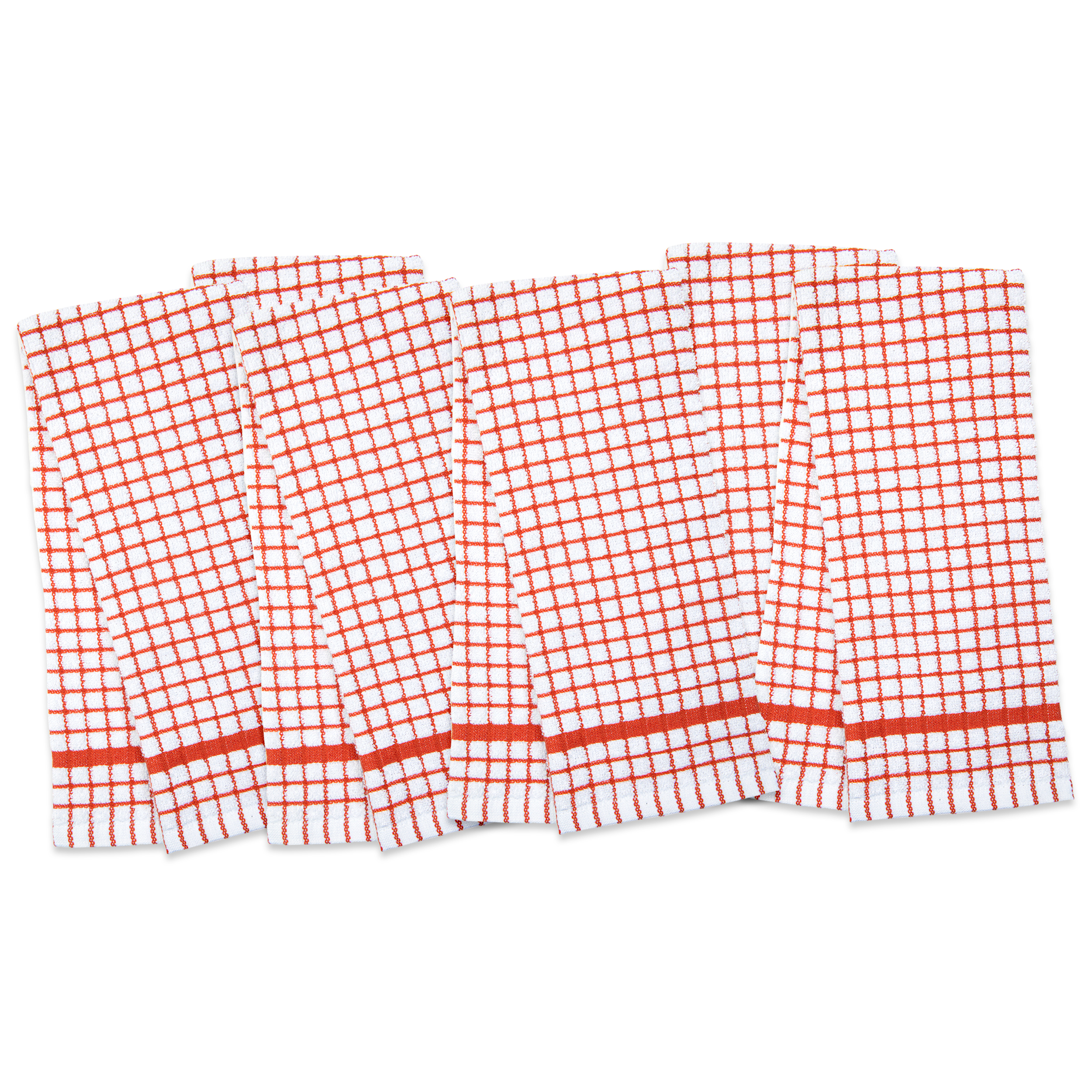 Arkwright Classic Windowpane Kitchen Towel 6-Pack， Cotton， 15x25 in.，  Cinnamon Red and White Checkered Pattern