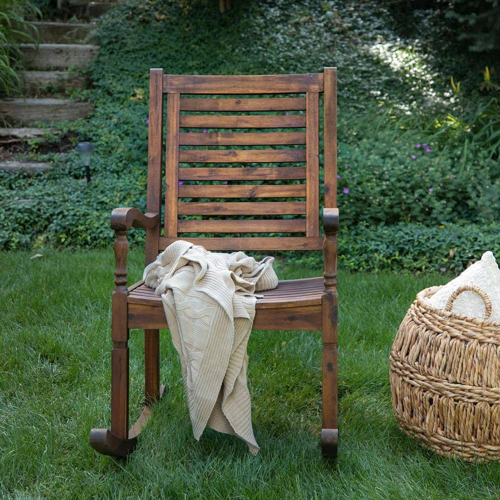 Walker Edison Furniture Company Boardwalk Dark Brown Acacia Wood Outdoor Rocking Chair HDWRCDB