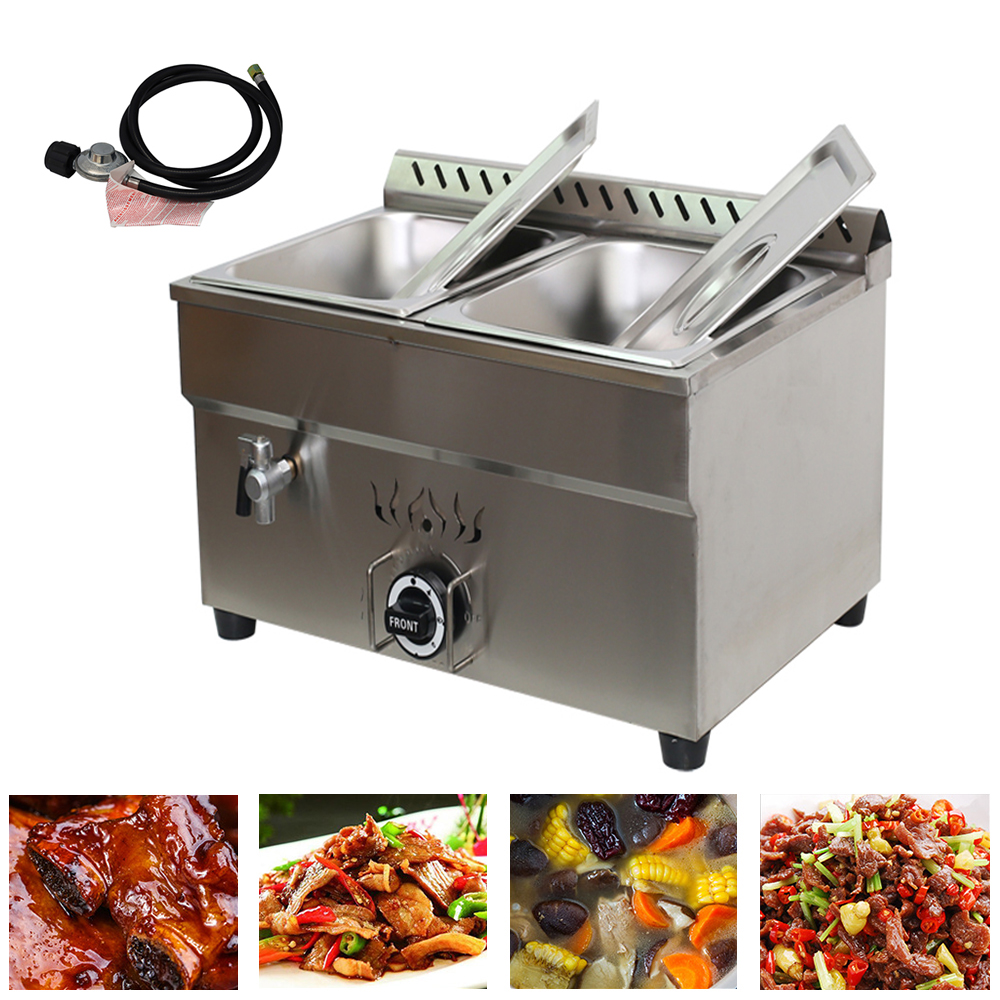 INTBUYING 2 Pans LP Gas Food Warmer Stove Bain-Marie Buffet Heating Steam Table with Pressure Reducing Valve