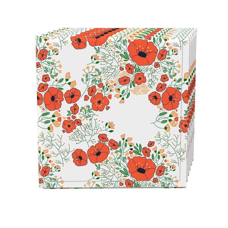 Napkin Set， 100% Polyester， Set of 4， 18x18， Summer Floral Design