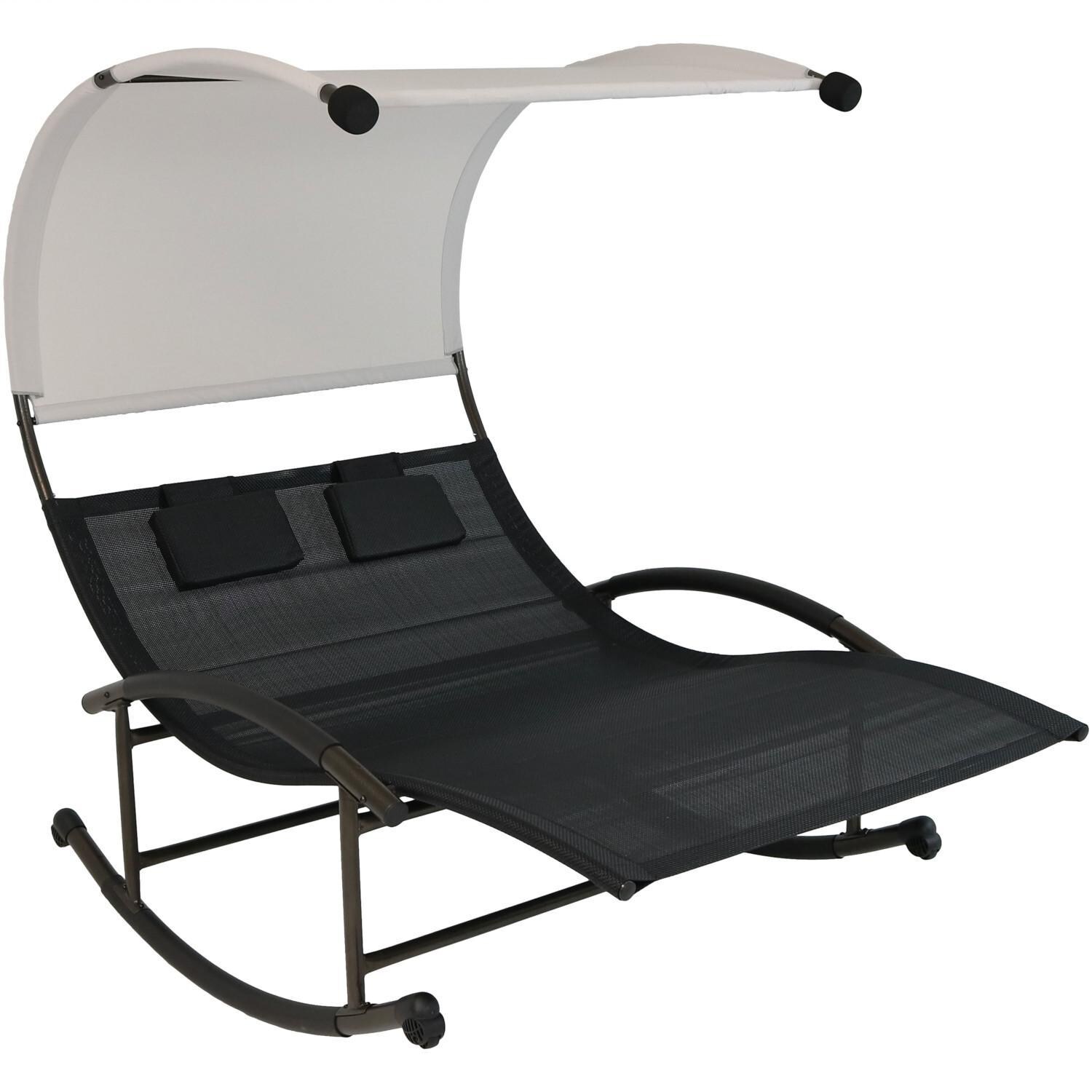 Ultimate Patio Rocking Double Sling Chaise Lounge W/ Canopy and Pillows