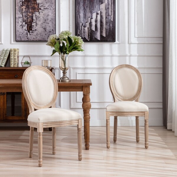 French-Style Round Back Upholstered Accent Dining Chairs with Solid Wood Leg for Dining Room Bedroom Kitchen，Set of 2