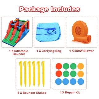 Costway Inflatable Bounce House 3-in-1 Dual Slides Jumping Castle Bouncer with 550-Watt Blower OP70800+ES10150US