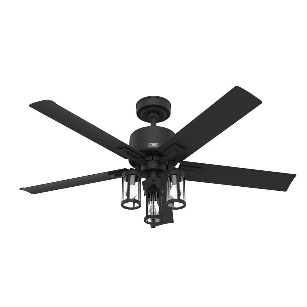 Hunter Lawndale 52 in IndoorOutdoor Matte Black Ceiling Fan with Light Kit Included