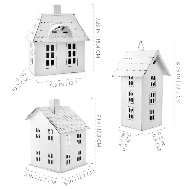 Auldhome Design farmhouse Decor Tin Village Houses White Set Of 3