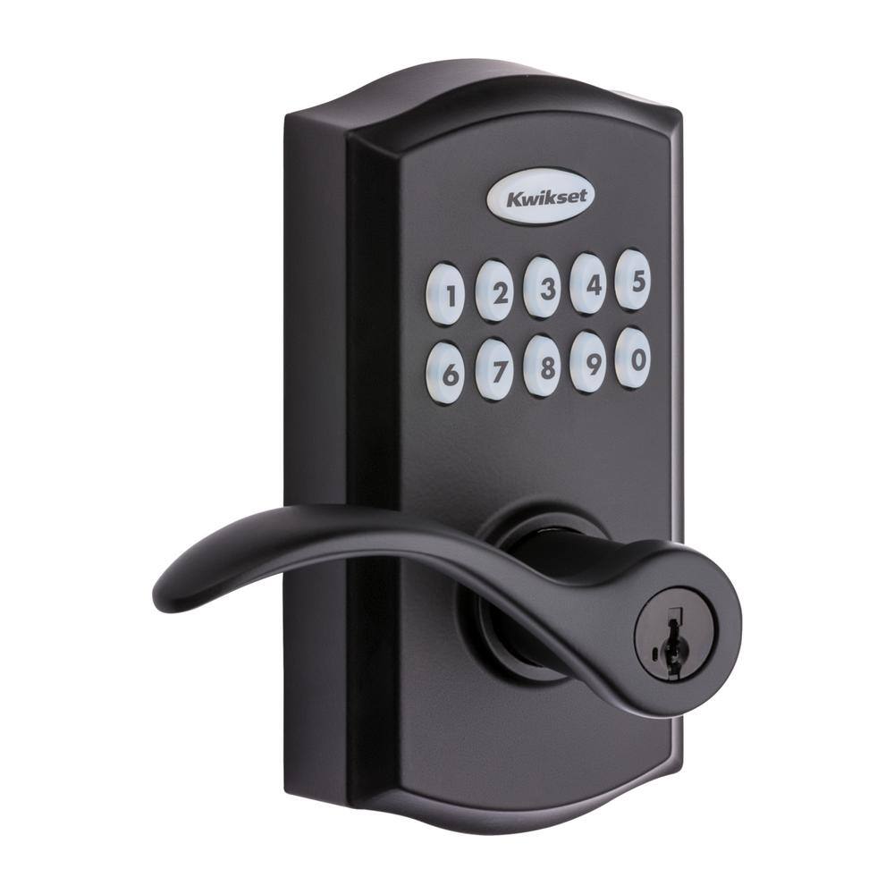 Kwikset 955 SmartCode Matte Black Electronic Pembroke Door Handle Featuring SmartKey Security 955PML514SMTCP