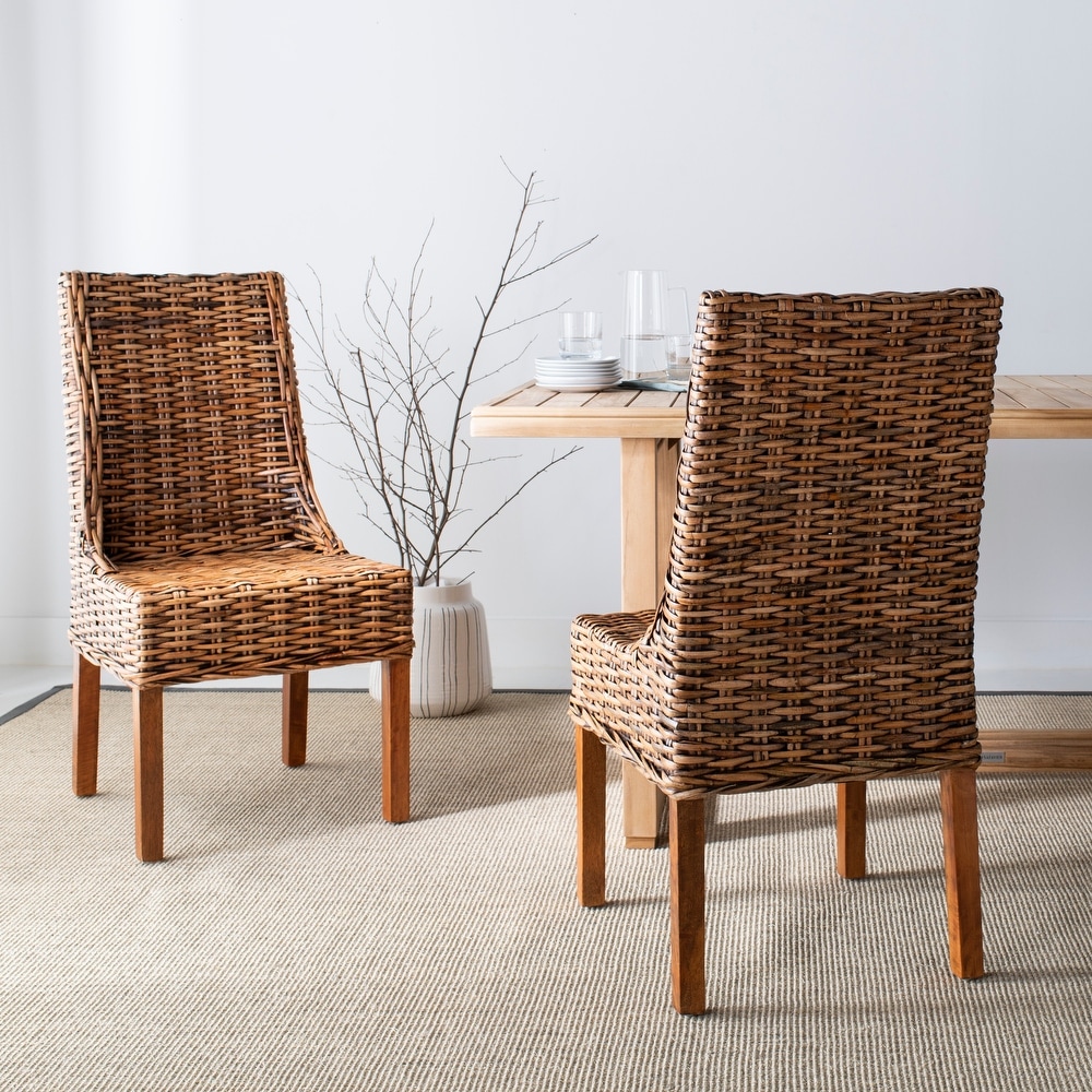 SAFAVIEH Dining Rural Woven St Thomas Indoor Wicker Brown Sloping Arm Chairs (Set of 2)   20\