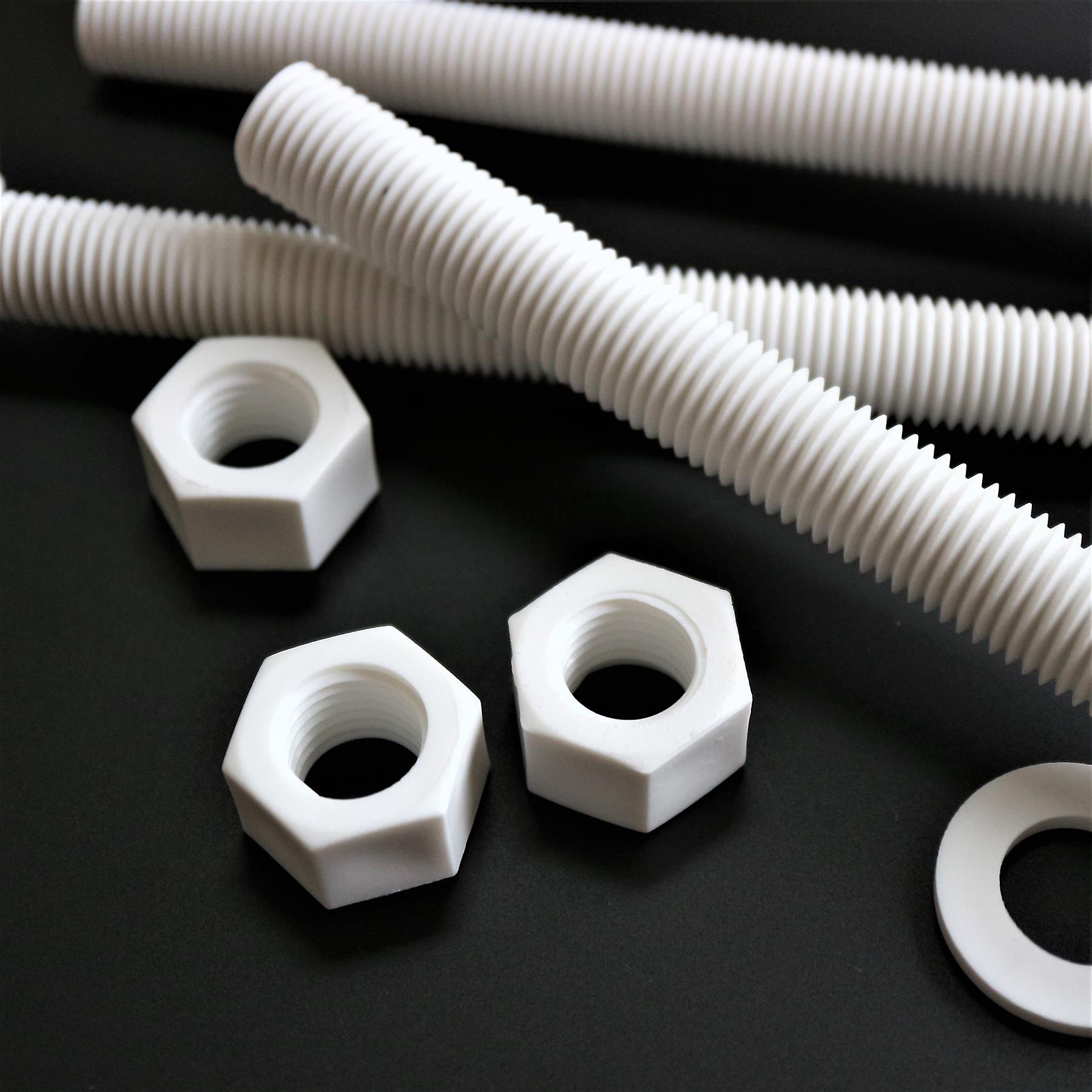 5x White， Hex Head， (PP)， M16 x 150mm， Plastic Bolts，Nuts and Washers， -Screws