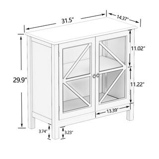 Brown Wood 31.5 in. Kitchen Island Cabinet with Double Glass Doors with Brushed Nickel Knobs and Square Tapered Legs W-MAD-85