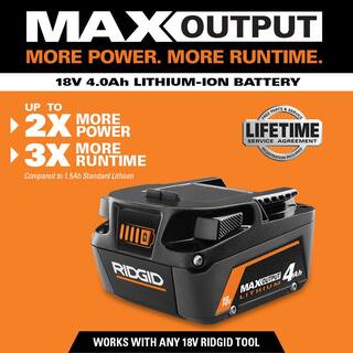 RIDGID 18V Lithium-Ion MAX Output 4.0 Ah Battery and Charger Starter Kit AC9540