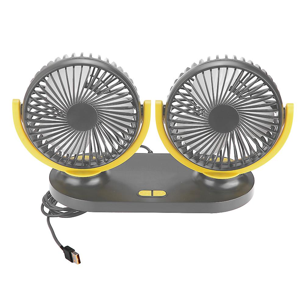 Usb Dual Head Car Fan Portable Air Conditioner Auto Cooler Ventilation 12v Gray Yellow