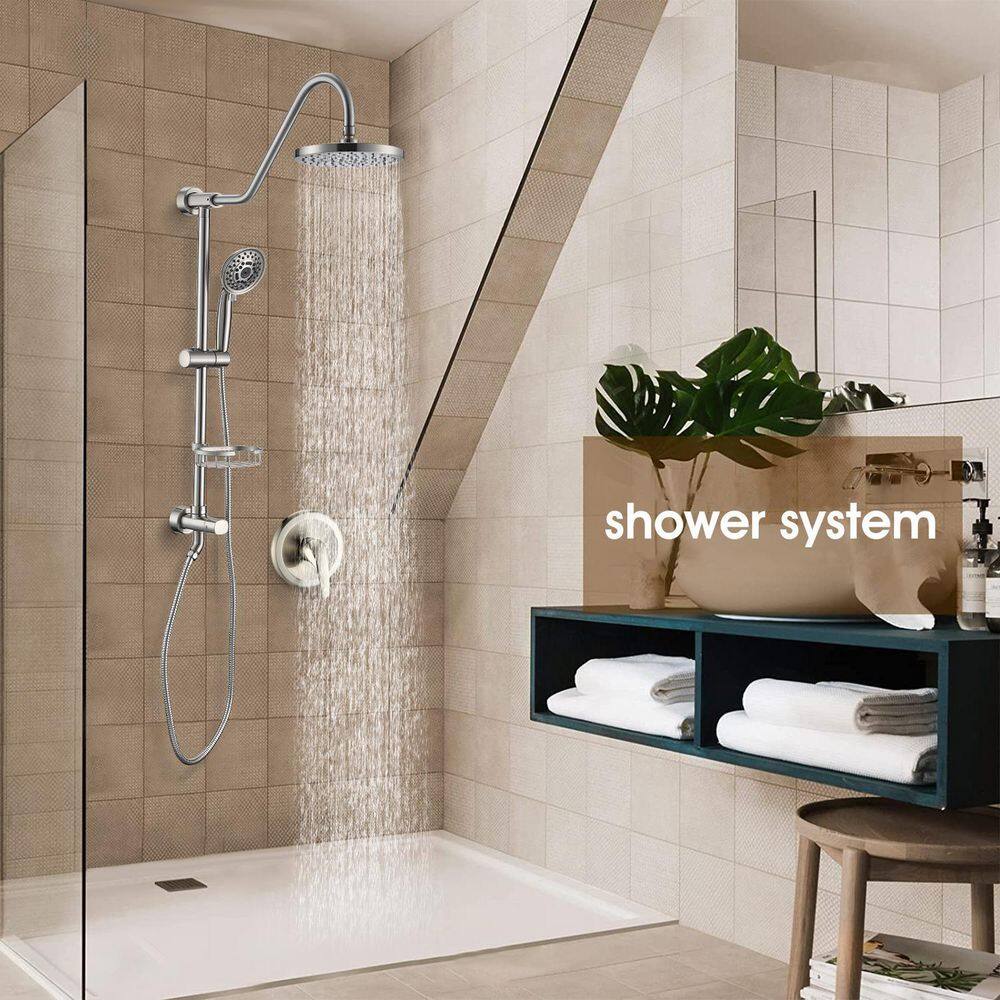 YASINU 5-Spray Wall Slid Bar Round Rain Shower Faucet with Handheld in Brushed Nickel (Valve Included) YNAE1102BN