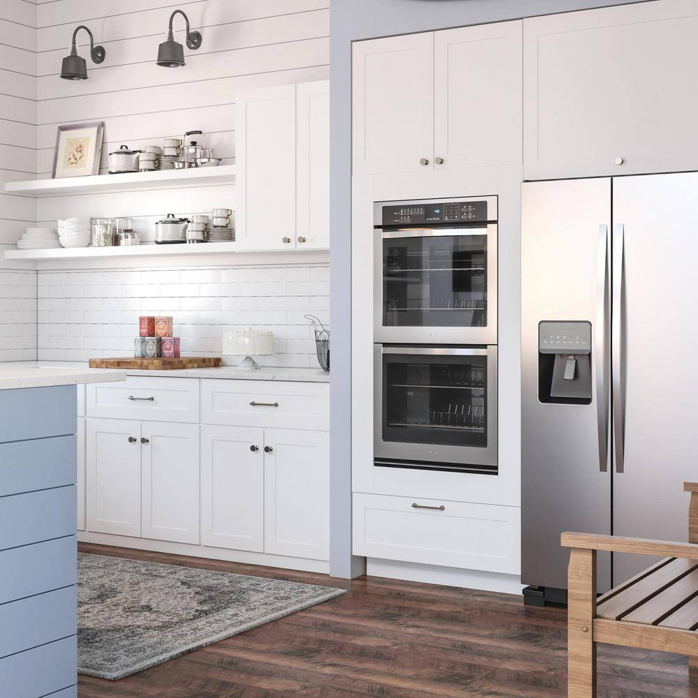 Hampton Bay Cambridge White Shaker Stock Ready-to-Assemble Double Oven Kitchen Cabinet (33 in. W x 24.5 in. D x 90 in. H) CM3390V-WH