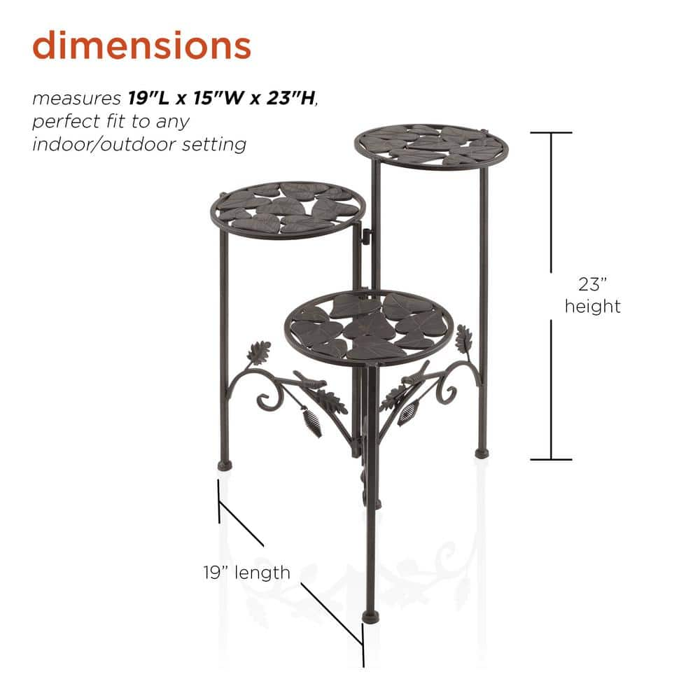 Alpine Corporation 23 in. Tall Outdoor Metal Rustic 3-Tier Garden Plant Stand BVK110