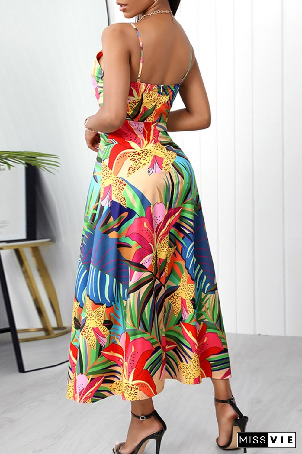 Elegant Multicolor Printed Slit Dress