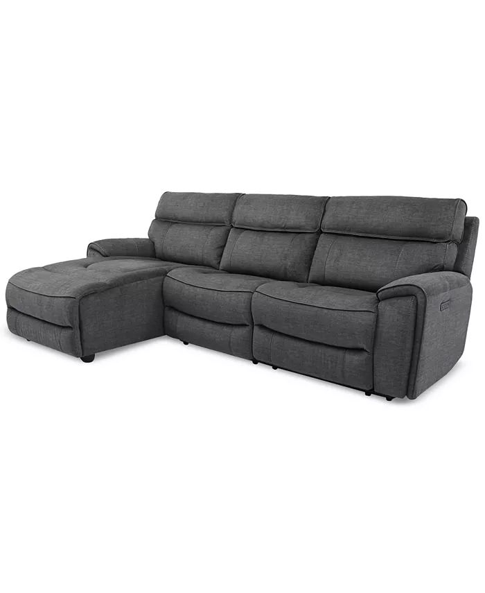 Furniture Hutchenson 3-Pc. Fabric Chaise Sectional with 2 Power Recliners and Power Headrests