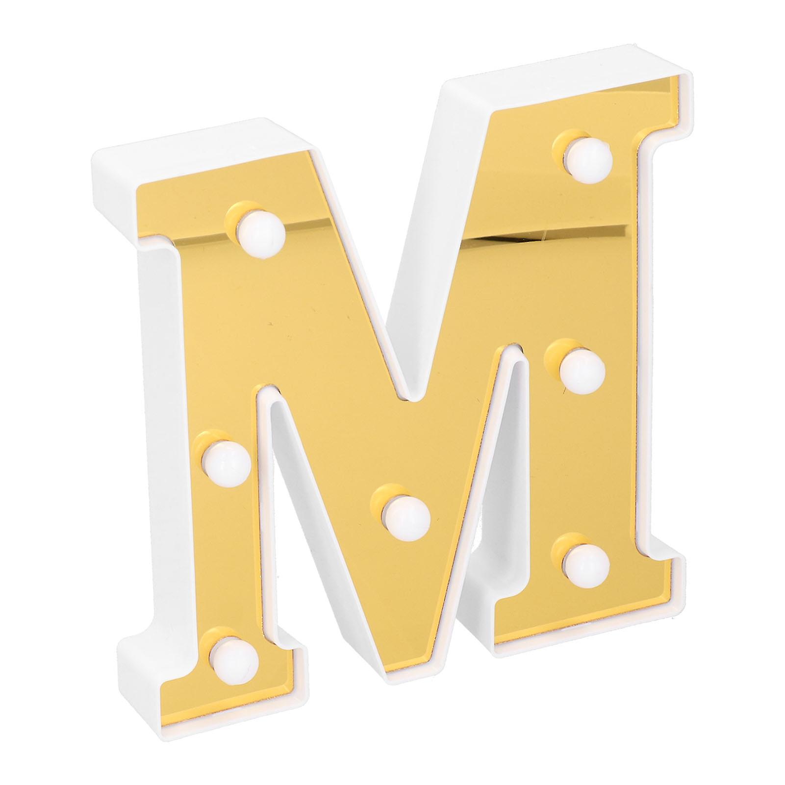 Led Decorative Lamp Gold Mshape English Alphabet Light Home Indoor Lighting Warm White