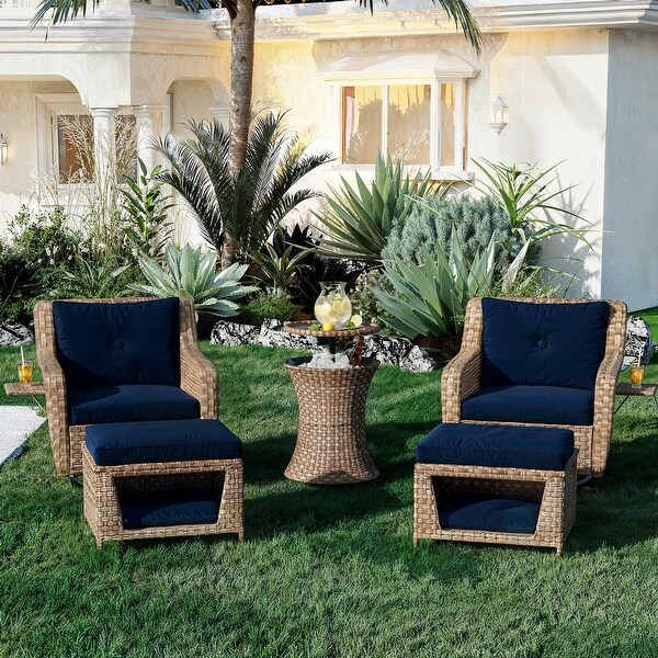 5 Pieces Outdoor Patio Swivel Rocking Chairs Set with with Ottomans and Table