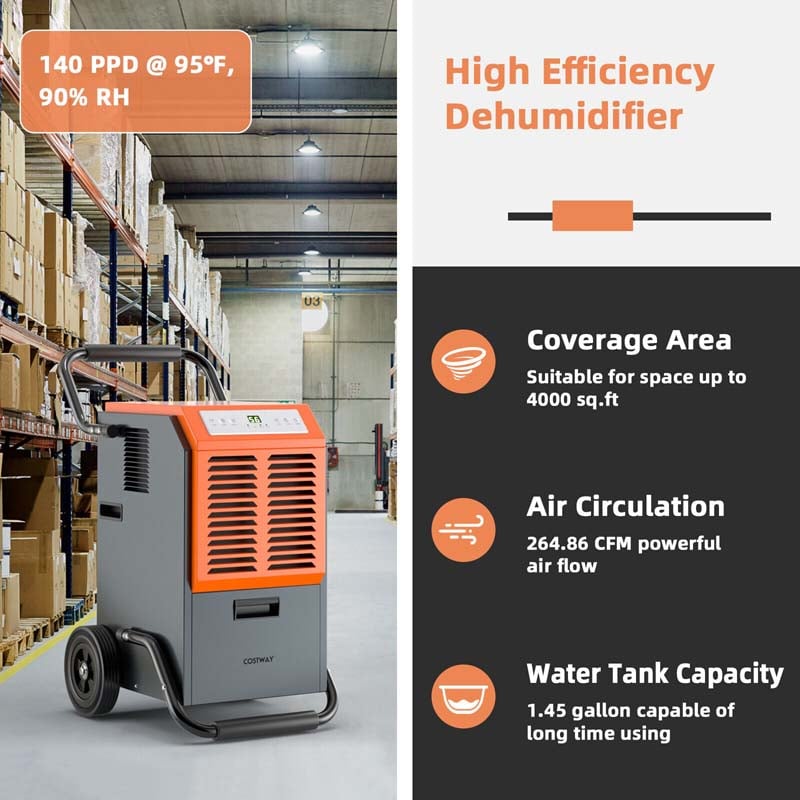 Canada Only - Portable Commercial Dehumidifier with Water Tank & Drainage Pipe