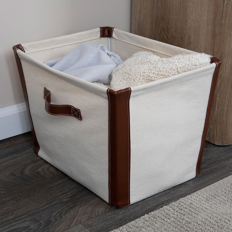 Household Essentials Vegan Leather Trim Canvas Storage Bin