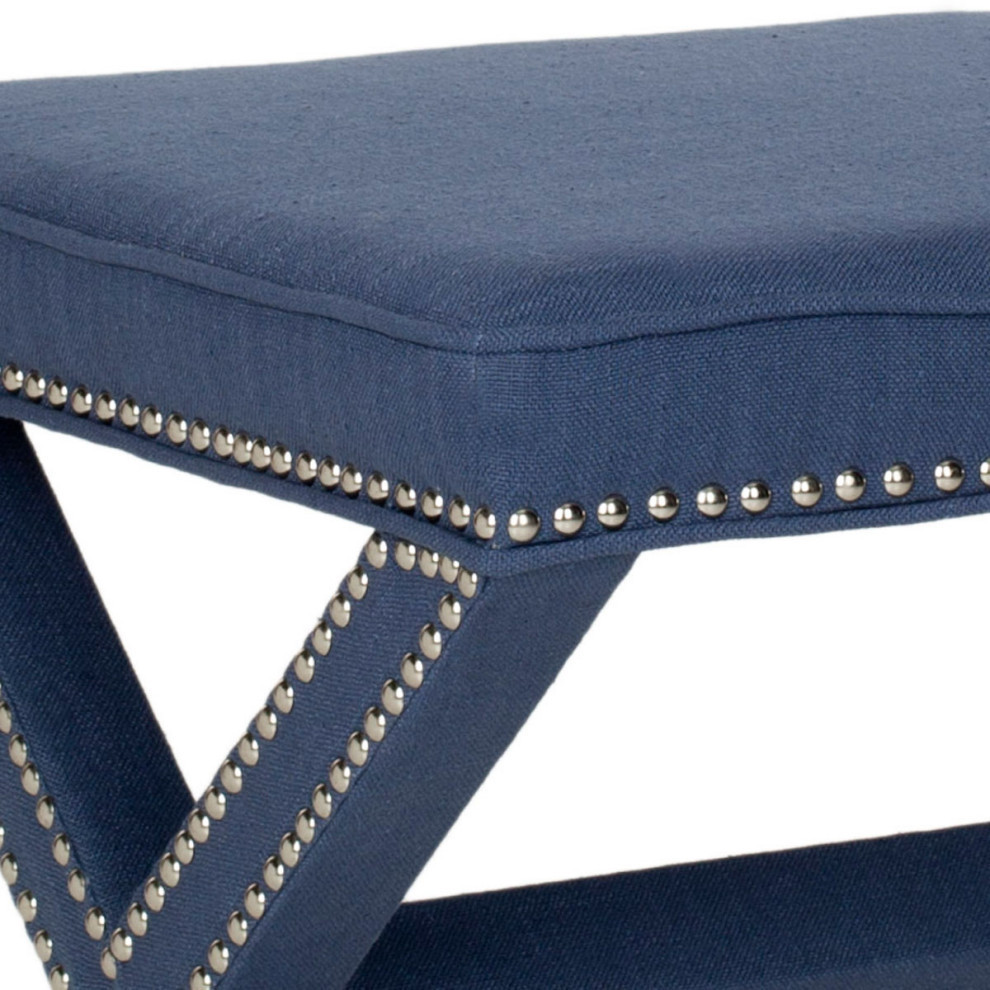 Arnold Ottoman  Silver Nail Heads Navy   Transitional   Footstools And Ottomans   by Rustic Home Furniture Deco  Houzz