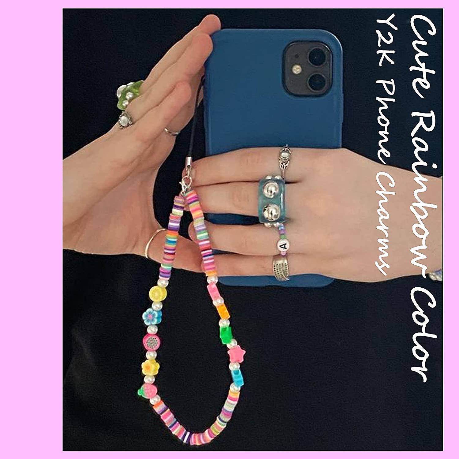 Phone Charm Strap String， Clay Acrylic Beaded Phone Charm For Women Teen Girls， Phone Keychain， Y2k Phone Bracelet， 4/5/9 Pcs Rainbow Color Phone Wris